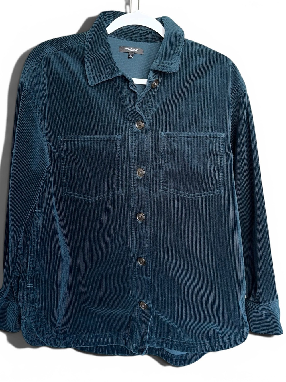Madewell Women's Medium Teal Dark Blue Green Corduroy Button-Down Shirt